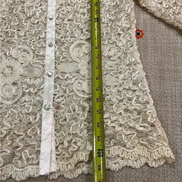 Fantazia Vintage lace Knit long sleeve blouse size S Small Sheer - Front Button - Picture 11 of 14